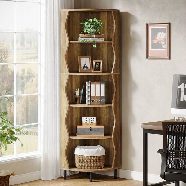 Tribesigns Eckregal 182CM hohes Eckbücherregal, 5 Ebenen Bücherregal aus Holz, Lagerregal