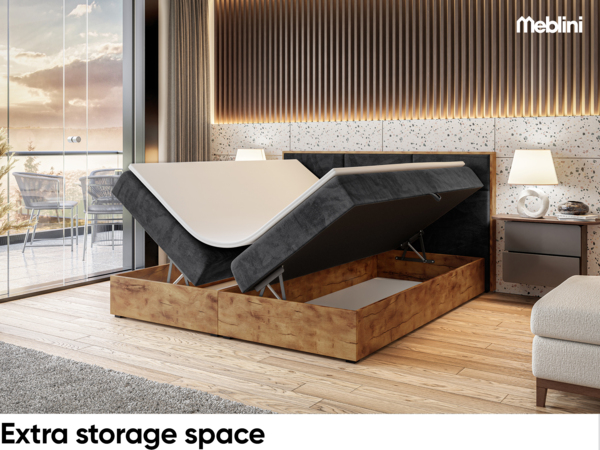 MEBLINI Boxspringbett LOFTY 2 200x220 cm mit Bettkasten - H4/Schwarz Samt Polsterbett - Doppelbett mit Topper & Taschenfederkern-Matratze Bild 5