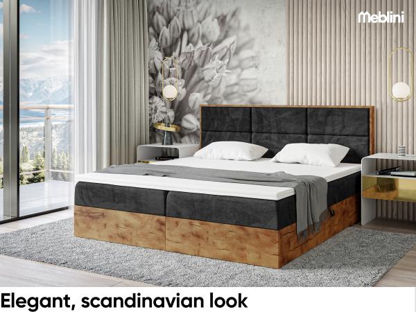 MEBLINI Boxspringbett LOFTY 2 200x220 cm mit Bettkasten - H4/Schwarz Samt Polsterbett - Doppelbett mit Topper & Taschenfederkern-Matratze Bild 3