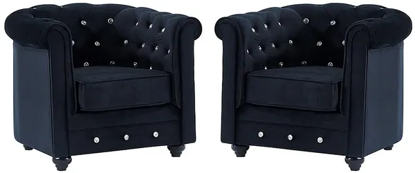 Vente-unique - Sessel 2er-Set - Samt - Schwarz mit Knöpfen in Kristalloptik - CHESTERFIELD