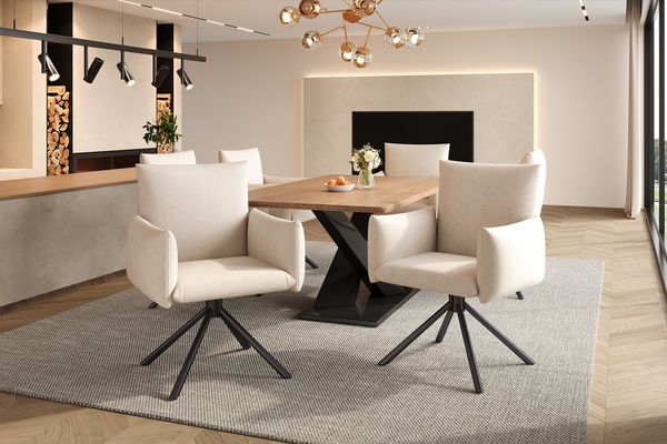 Drehbarer Esszimmerstuhl 360° aus Samt, Beige, Maße siehe Abbildung,H 88 x T 60 x B 60 cm,2er-Set