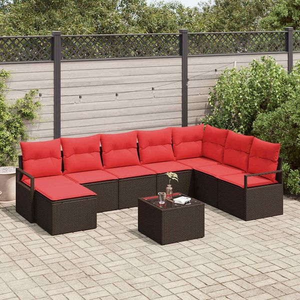 vidaXL Sofa Set mit Kissen 9 pcs Braun und Rot Poly-Rattan 3355183