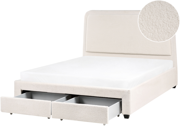 Bett mit Schubladen Bouclé SARDENT 160 x 200 cm Cremeweiß