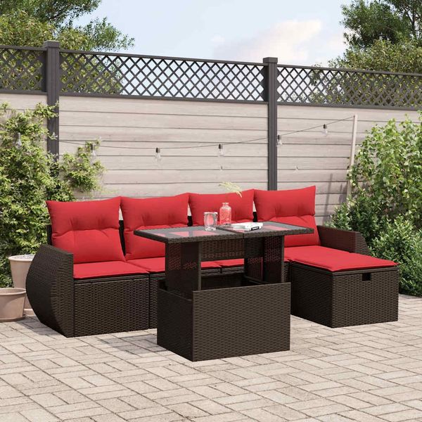 vidaXL 6-teiliges Gartensofa-Set mit Kissen, braun, Polyrattan 3275134