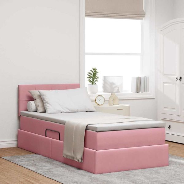 vidaXL Aufbewahrungsbett mit Matratze Rosa 90 x 200 cm Samt 3370736