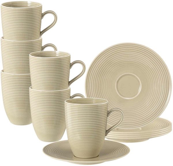 Seltmann Weiden Beat Color Glaze Henkelbecher mit Untertassen 6er Set Sandbeige