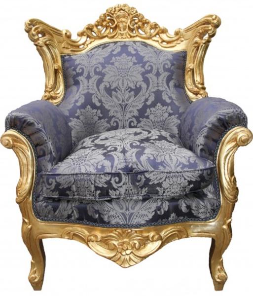 Casa Padrino Barock Sessel "Al Capone" Mod2 Royal Blau Muster / Gold