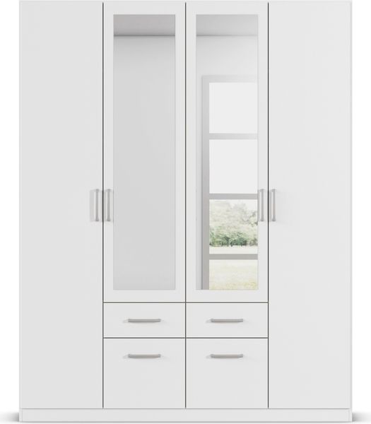 rauch Kleiderschrank, Drehtürenschrank BINGEN, 4-türig, 2 Spiegeltüren teilaufgelegt, 4 Schubkästen, Alpinweiß, 181 x 229 x 54 cm Bild 2