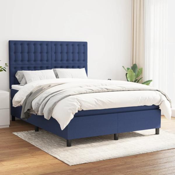 vidaXL Boxspringbett mit Matratze Blau 140x190 cm Stoff, Härtegrad: H2 [3142095]