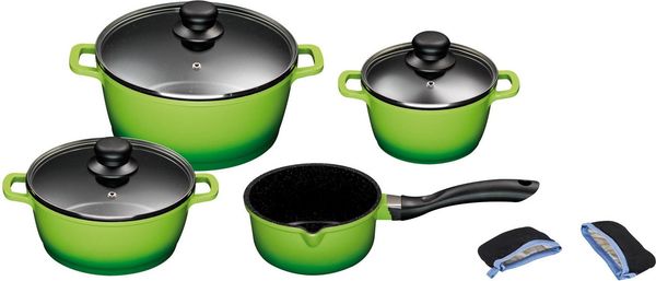 KING Topf-Set, Aluminiumguss (Set, 7-tlg, je 1 Kochtopf Ø 16/20/24 cm, 1x Stielkasserolle Ø 16 cm), Induktion