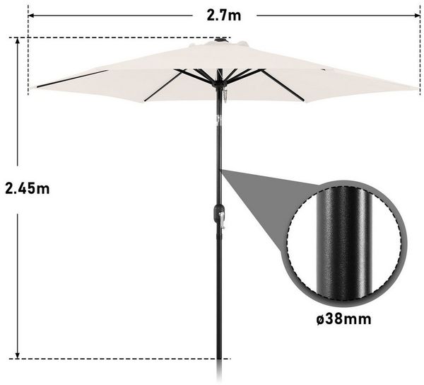 Clanmacy Sonnenschirm Sonnenschirm Ø270 cm knickbar Balkonschirm Gartenschirm UV50+ Beige, LxB: 270x270 cm, Stabiler knickbar/für Garten, Balkon, Terasse/Sonnenschutz