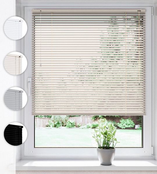 Sonello Jalousie Klemmfix ohne u. mit Bohren 30cm x 130cm Creme Aluminium Jalousette, Klemmfix, Inkl. Halterung für Decken- u. Wandmontage Alu Jalousie Fenster u. Tür, Blickdicht freihängend