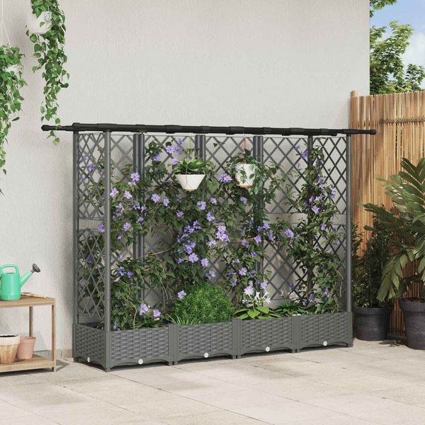 vidaXL Hochbeet mit Rankgitter und Dach Hellgrau 202,5 x 40 x 121 cm 42032595