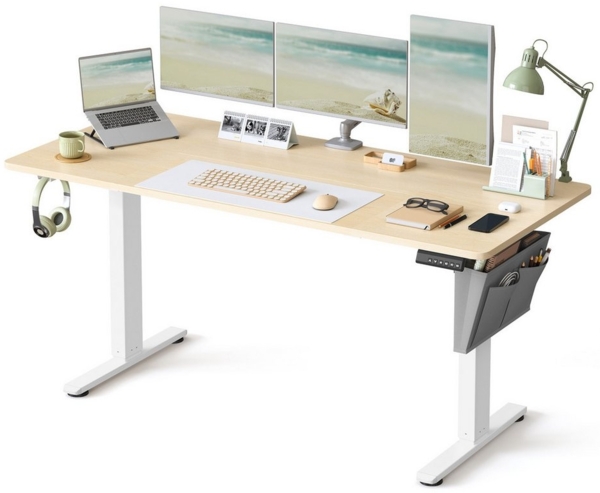 SONGMICS Höhenverstellbarer Schreibtisch elektrisch, 160 x 70 cm, verstellbarer Tisch, Memory-Funktion für 4 Höhen, für Büro, goldeichenfarben