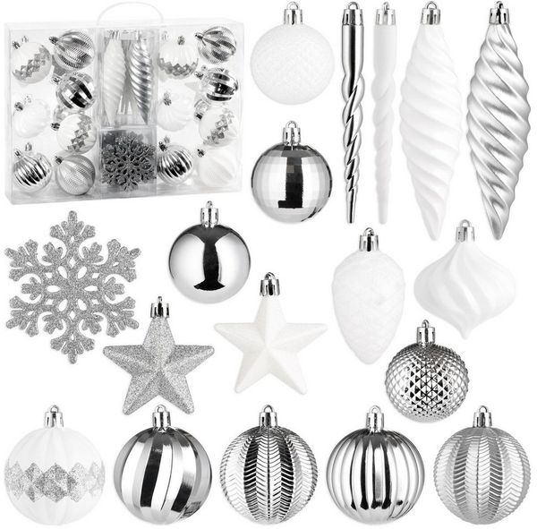 BRUBAKER Weihnachtsbaumkugel 50 -tlg. Premium Christbaumschmuck - Weihnachtskugel Set (50 St), Glitzer Kugeln, Schneeflocken, Eiszapfen und Tannenzapfen Baumschmuck