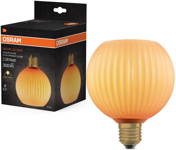 DECOR LED LAMP IN COLOURED GLASS IN COLOURED GLASS GLOBE ORANGE