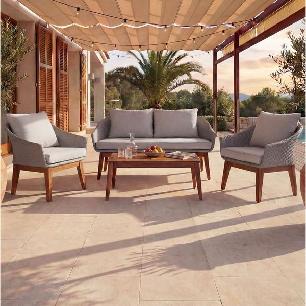 MCW Gartenlounge-Set MCW-N37, (4-tlg), Mit Fußbodenschoner, Vier Sitzplätze