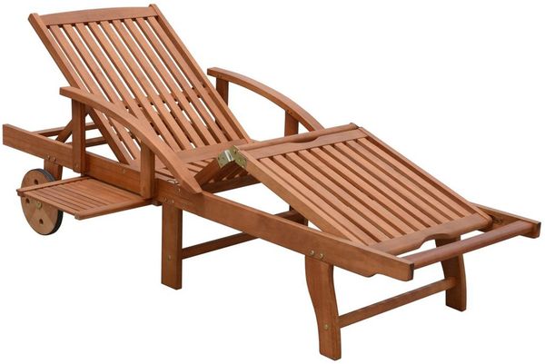 Sonnenliege ROLANDO Verstellbar Natur Eukalyptus | Gartenliege mit Rollen Relaxliege Wetterfest