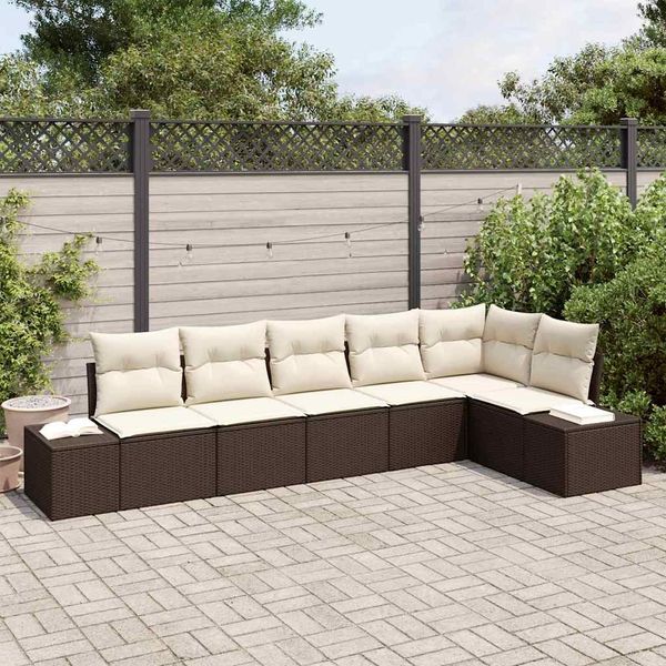 vidaXL Gartensofa-set mit Kissen 6 pcs Braun und Creme Poly-Rattan 3347078