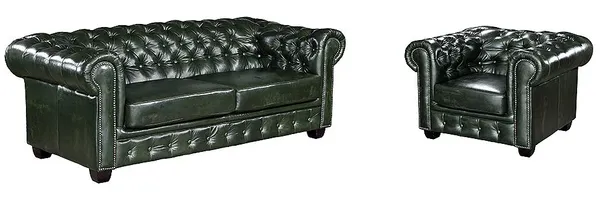 Vente-unique - BRENTON Sofa and armchair set Leder Grün - B 96 cm x H 73 cm x L 201 cm105 cm