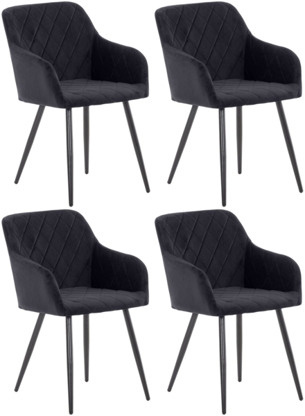 CLP 4er Set Esszimmerstuhl Shila Gesteppt,schwarz Samt