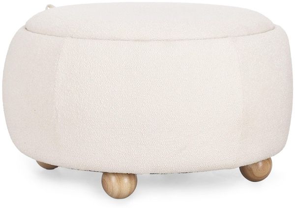 Hocker Shirani mit Behälter, Boucle-Stoff rund, modern, Weiß, gepolstert, Stauraum