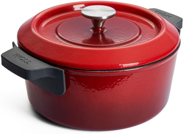 WOLL Iron Gusseisentopf rund Ø 24 cm 4,2 L – rote Emaillierung mit Tropfdeckel – alle Herdarten inkl. Induktion bis 250 °C spülmaschinenfest