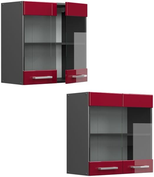 Küchenglasschrank R-Line Rot Hochglanz 60 cm Vicco Bild 5