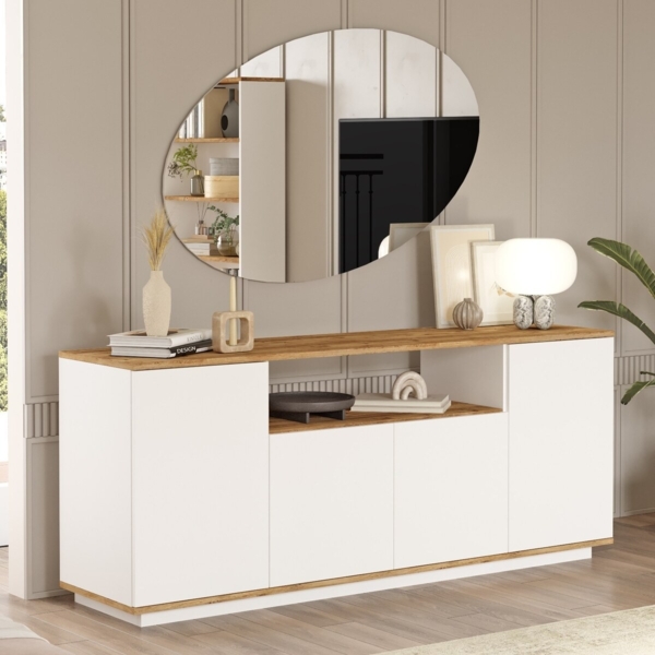 Vente-unique - Sideboard mit 4 Türen & 1 Regal - Holzfarben hell und Weiß - LOTULA Bild 5