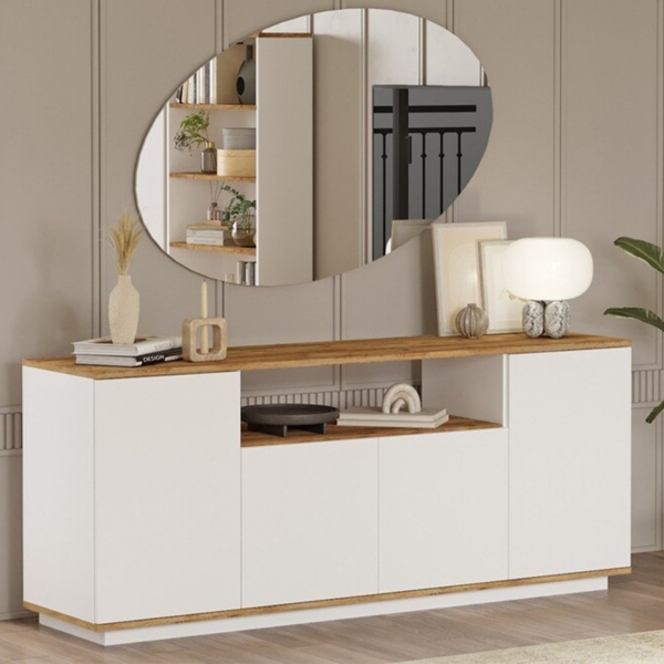 Vente-unique - Sideboard mit 4 Türen & 1 Regal - Holzfarben hell und Weiß - LOTULA Bild 2