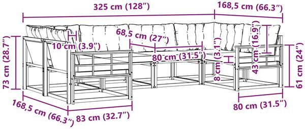 vidaXL Outdoor-Sofagarnitur mit Kissen 6 pcs Weiß und Beige 3389027 Bild 8