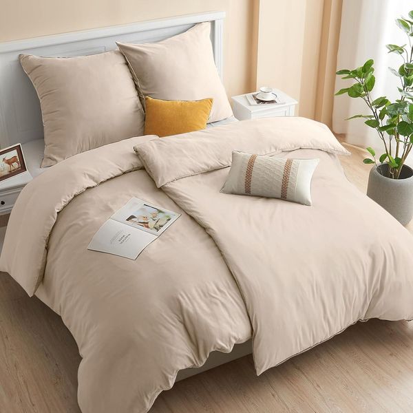 Bettwäsche Set 135x200 cm 4tlg Mikrofaser Reißverschluss Khaki