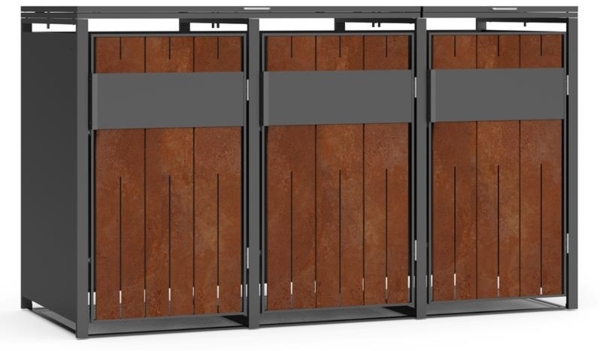 Mülltonnenbox Mülltonnenverkleidung bis 240 L Mülltonnen Behälter Rost 3 Türen