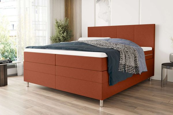 99rooms Orion Boxspringbett 160x200 cm Strukturstoff NEVE Rostfarben