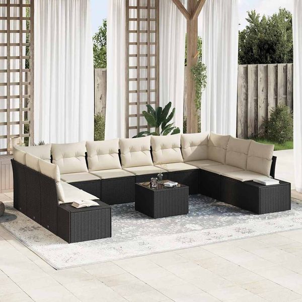 vidaXL Gartensofa-set mit Kissen 11 pcs Schwarz Poly-Rattan 3347247