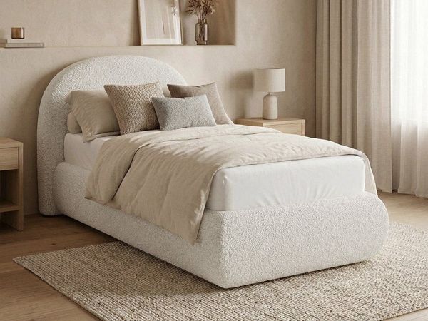 Beautysofa Polsterbett MOTTI 90x200 mit Bettkasten und gepolstertem Kopfteil (mehrere Farben, Bouclé-Stoff), wahlweise ohne Matratze oder mit Matratze