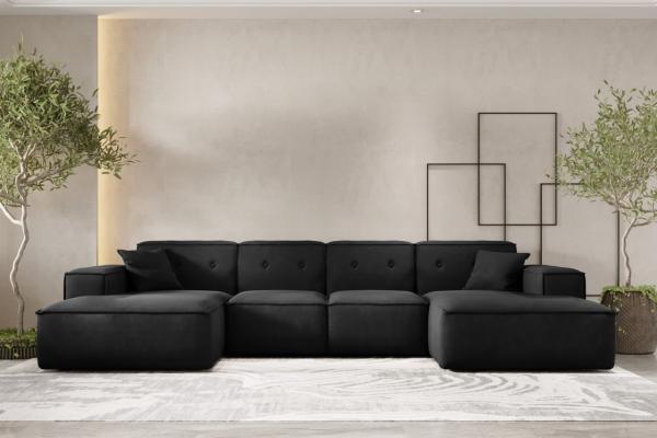 Wohnlandschaft Sofa U-Form CESINA in Stoff Opera Velvet Schwarz