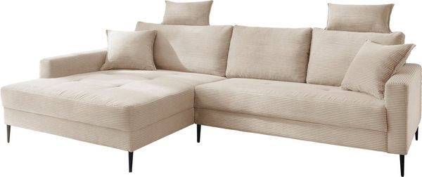 Trends by HG Ecksofa Summer L-Form, in Cord-Stoff mit Metallfuß