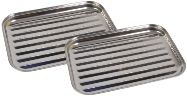 Edelstahl Grillschale, BBQ Grillzubehör, 35x24cm , 2x Grillschale