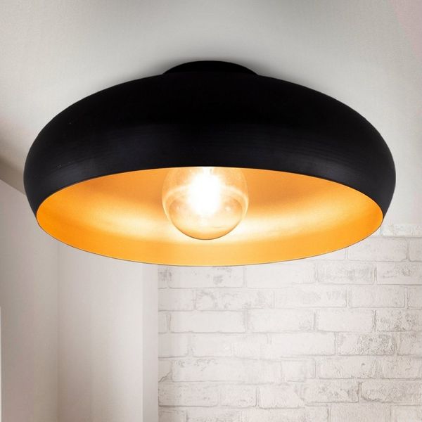 B.K.Licht Deckenleuchte Retro-Deckenlampe Metall schwarz gold Ø39,5 cm - BKL1269, ohne Leuchtmittel, 2700K - Extra-Warmweiß, vintage industrial Design Wohnzimmerlampe E27 max. 60W LED Halogen