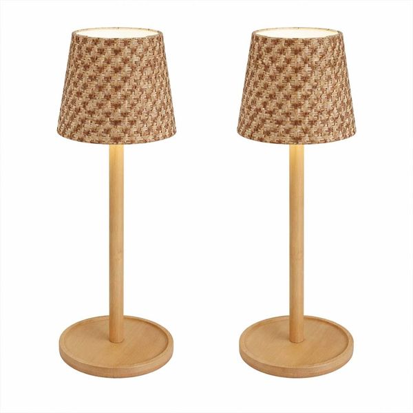 2x LED Tischleuchte, Bambus, Touchdimmer, H 33 cm