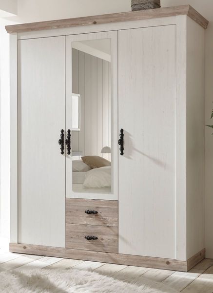 'Rovola' Kleiderschrank in Pinie weiß, Landhaus, 169x201 cm