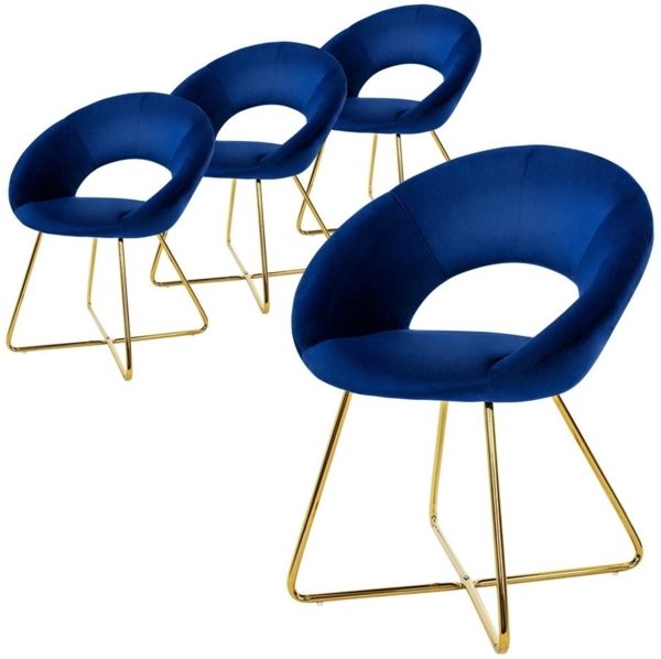 ML-DESIGN Stuhl Samtstuhl Esszimmerstuhl & Wohnzimmerstuhl mit goldenen Metallbeinen (4 St), Design Lounge Polsterstuhl 2er Set Clubsessel Esstisch Samt Blau