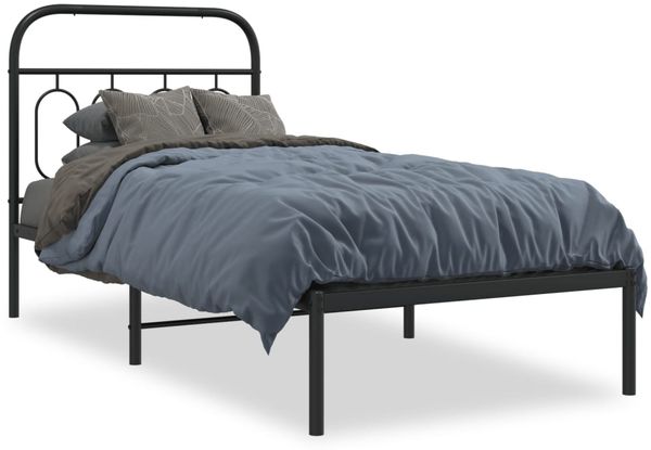 Einzelbettgestell Design für Erwachsene mit Kopfteil Metall Schwarz 90x190 cm d2807e