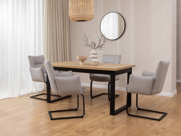 S-Style Möbel Polsterstuhl Hera aus grauem Cord mit Freischwinger-Gestell aus schwarzem Metall Bild 3