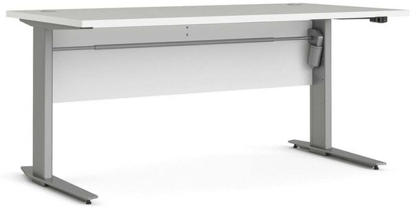 Dmora Schreibtisch Gonu, Mehrzweckschreibtisch, Bürotisch für PC, Eckschreibtisch, 150x80 h119 cm, Weiß und Grau