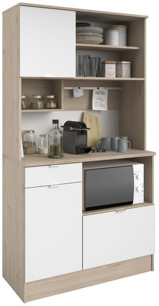 Parisot Küchenbuffet SoCool (Buffet in Eiche und weiß, Single-Küche 100 x 184 cm) viel Stauraum und große Arbeitsfläche