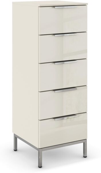 Rauch Möbel Flipp, Kommode für Schlafzimmer, Kinderzimmer, Wohnzimmer, Jugendzimmer, Flur, Garderobe, 5 Schubladen, mit Softclose Funktion, Griffe und Metallkufe Chrom, Farbe Glas Beige, Breite 40 cm