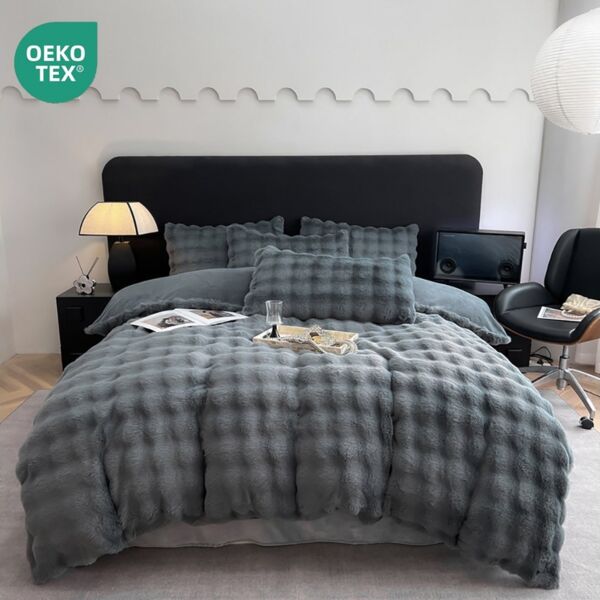 ibettertec Bettwäsche Winter Plüsch Bettwäsche 135x200 aus Flauschig Kaninchenfellimitat, Microfaser, 3 teilig, Biber Bettbezug mit Reißverschluss, Cashmere-Touch, kuschelig & weich