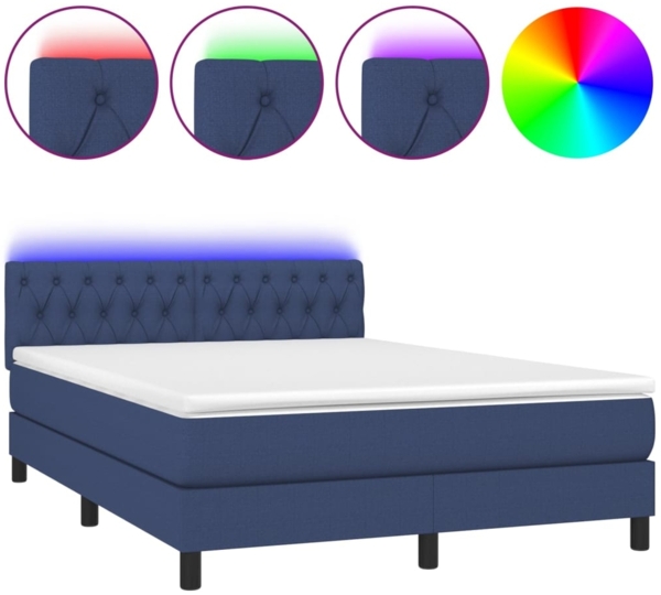 vidaXL Boxspringbett mit Matratze & LED Blau 140x190 cm Stoff 3133395